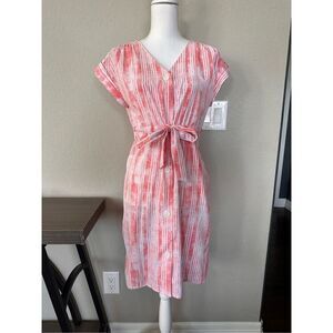 Rock Republic Pink White Tie Front Short Sleeve Button Down Dress